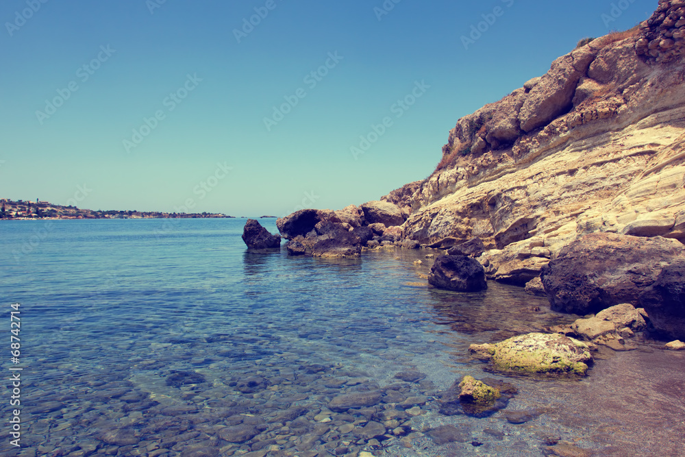beautiful view of rocky beach, Crete, Greece