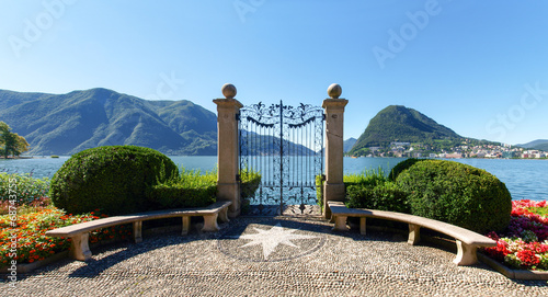 Gate at lake of Villa Ciani photo