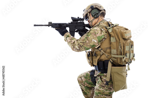 soldier with rifle or sniper ,isolated on white background