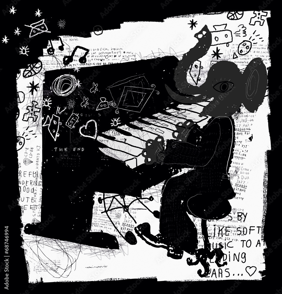 Naklejka premium Слон музыкант