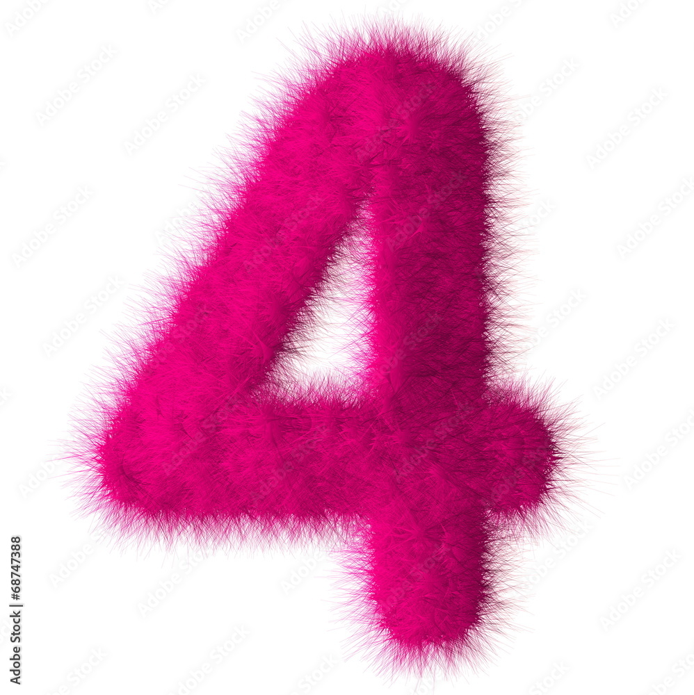 Pink shag 4 number font isolated on white background Pink shag 4 number font isolated on white background