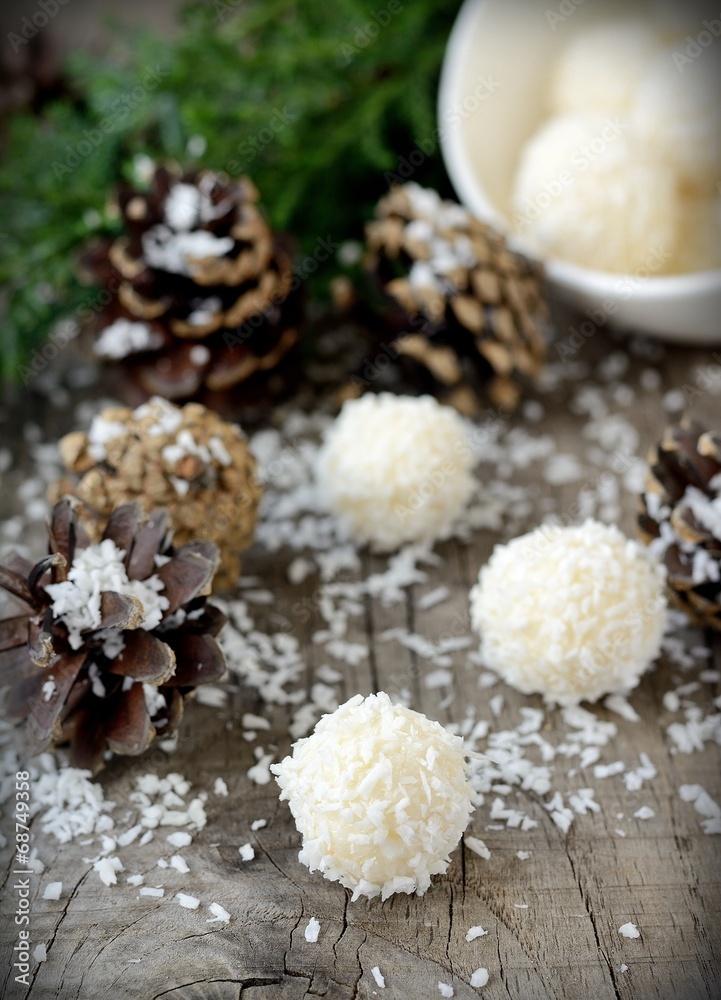 Homemade candies with coconut.