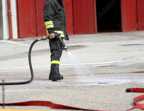 firefighter with the fire-fighting services in operation spear