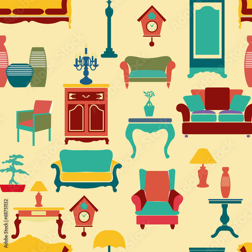 living furniture seamless pattern background - Illustration