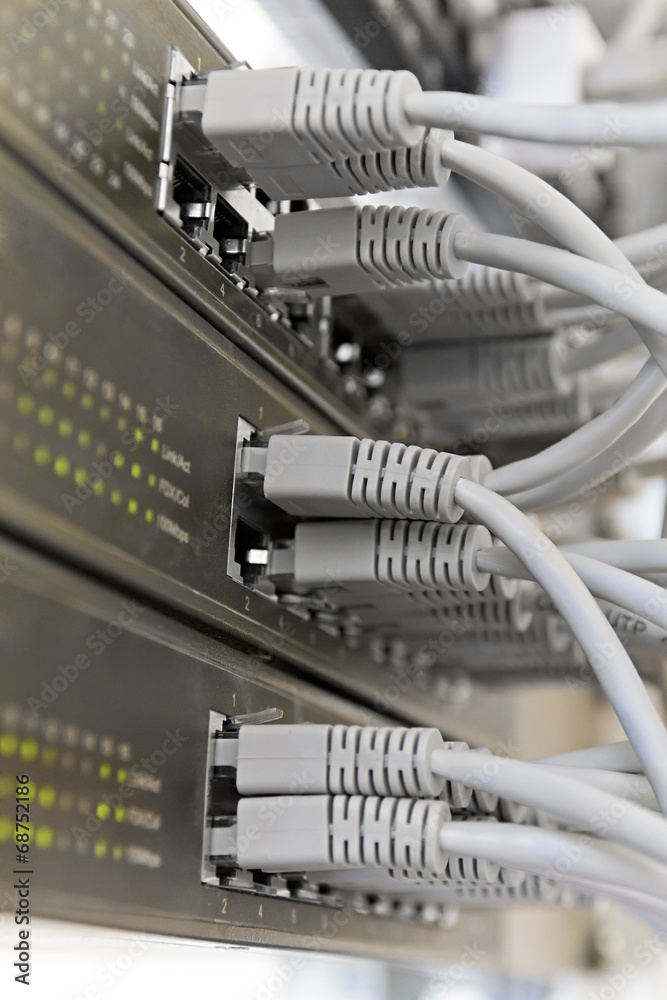 Patch Panel server rack with gray cords Patch Panel server rack with gray cords