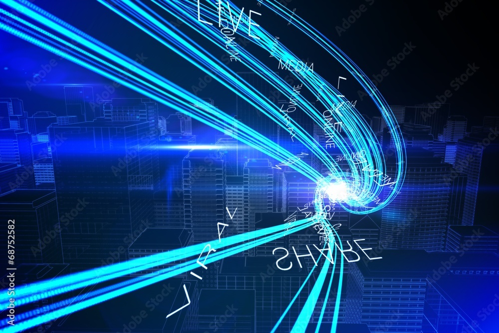 Obraz premium Blue light beams over skyscrapers