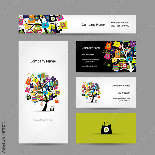 Set of business cards design, shopping tree with bags