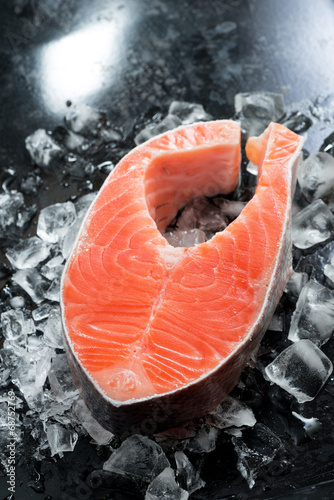 fresh salmon steak on ice