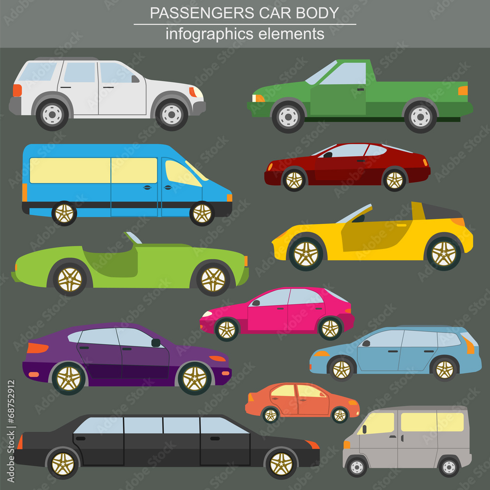 Passenger car, transportation infographics Passenger car, transportation infographics