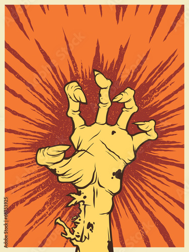 Vintage halloween icon - zombie hand with anger