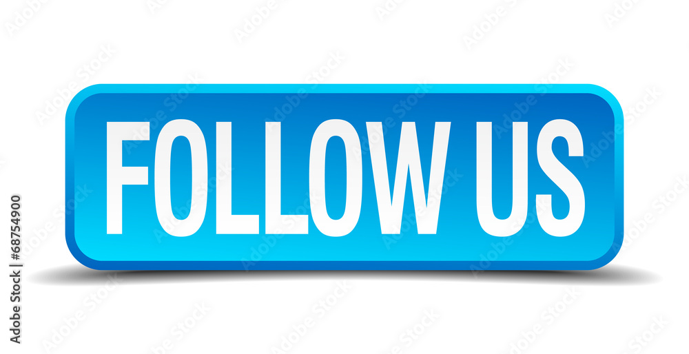 follow us blue 3d realistic square isolated button follow us blue 3d realistic square isolated button