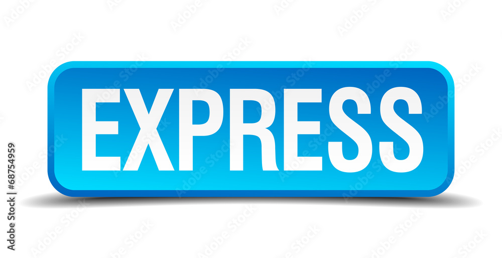express blue 3d realistic square isolated button express blue 3d realistic square isolated button