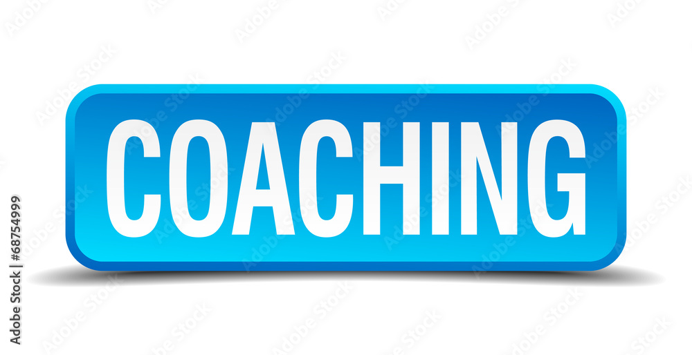 coaching blue 3d realistic square isolated button coaching blue 3d realistic square isolated button