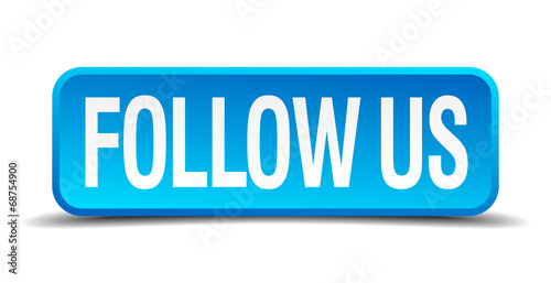 follow us blue 3d realistic square isolated button