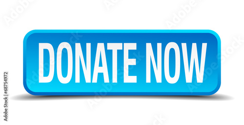 donate now blue 3d realistic square isolated button