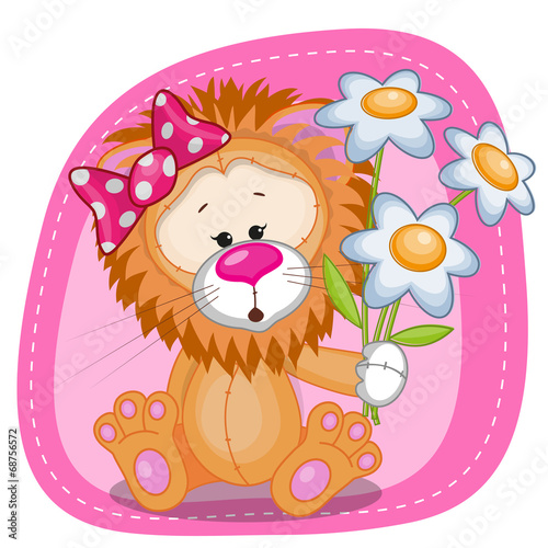 Lion girl with flowers