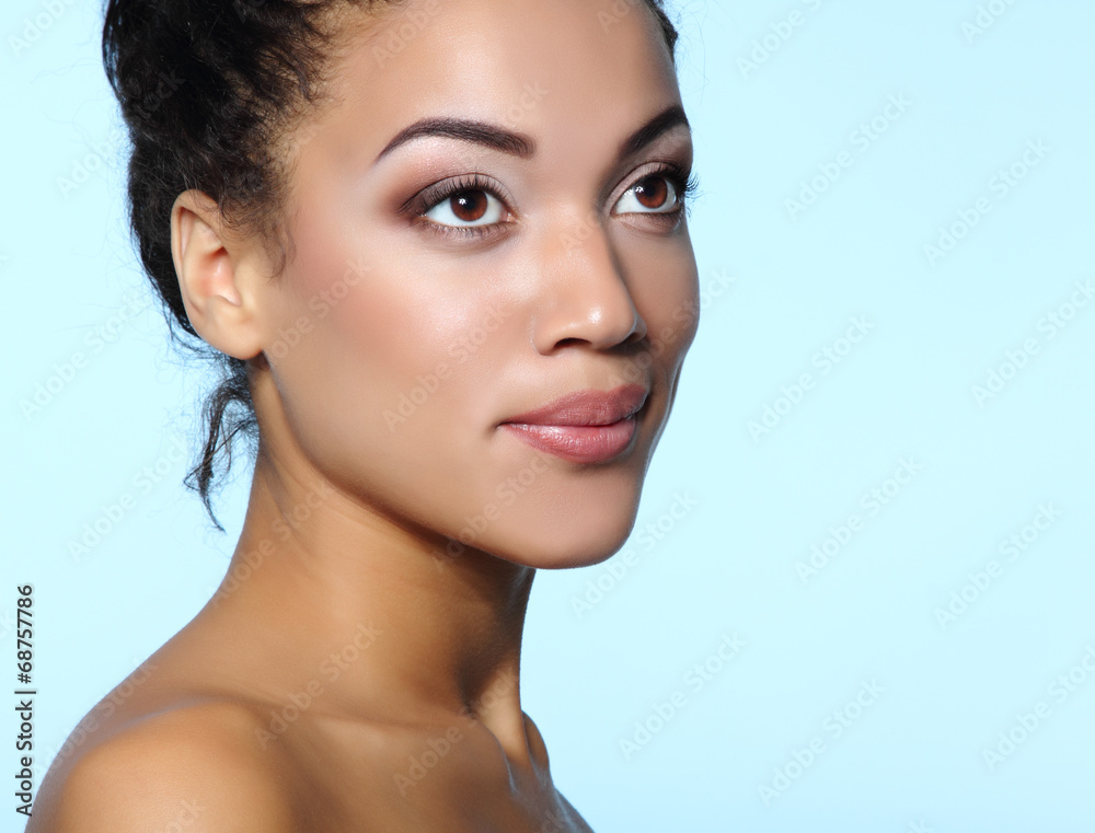 Young attractive calm woman with beautiful makeup, over Young attractive calm woman with beautiful makeup, over