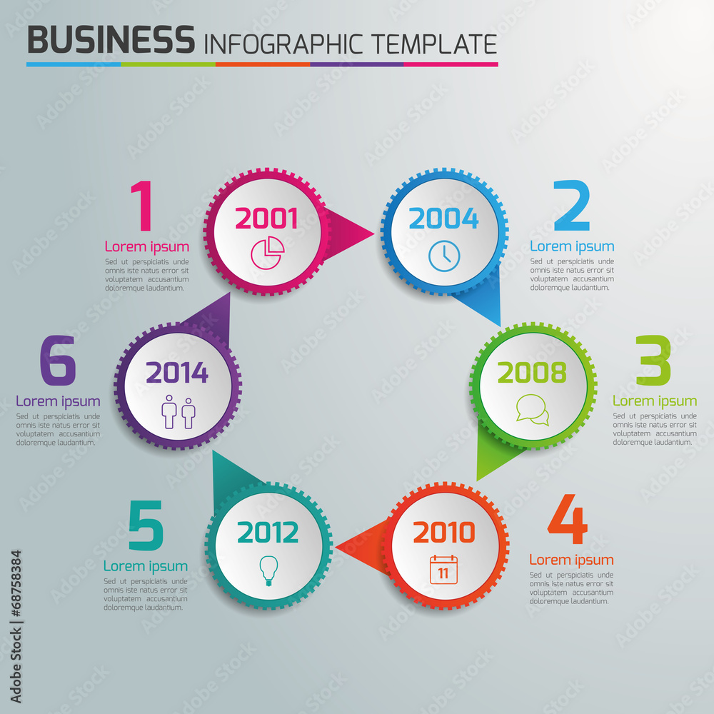 Fototapeta premium 6 Steps process business infographics, light vector background