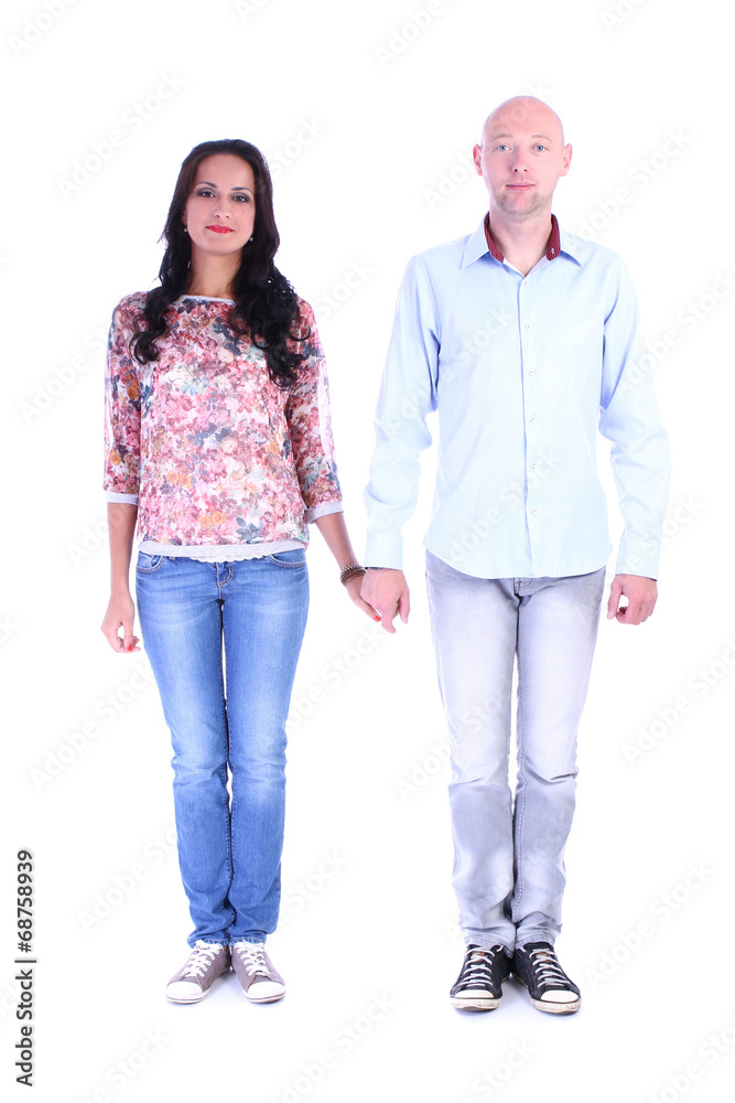 Full length portrait of happy couple in love. Isolated over whit Full length portrait of happy couple in love. Isolated over whit
