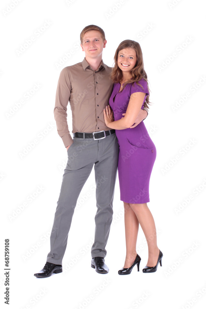 Full portrait of happy attractive couple man and woman isolated Full portrait of happy attractive couple man and woman isolated