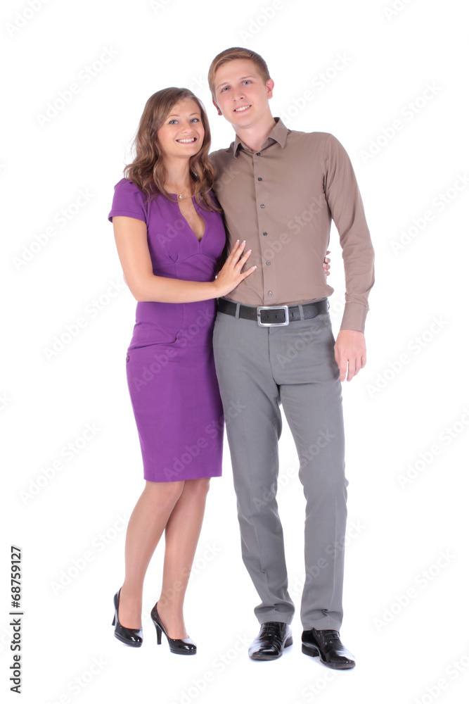 Full portrait of happy attractive couple man and woman isolated Full portrait of happy attractive couple man and woman isolated