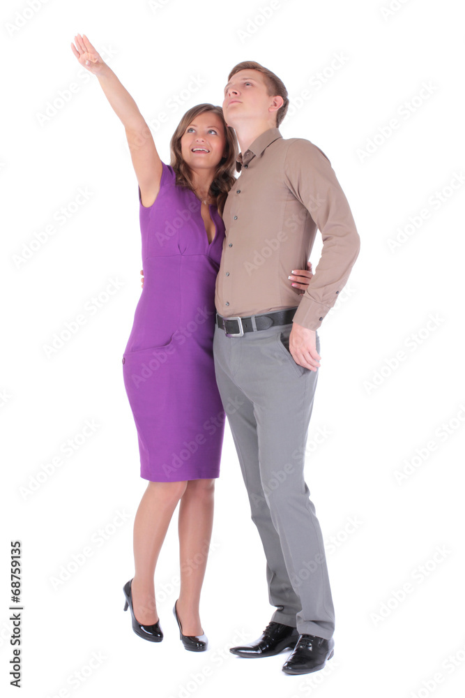 Full portrait of happy attractive couple man and woman isolated Full portrait of happy attractive couple man and woman isolated