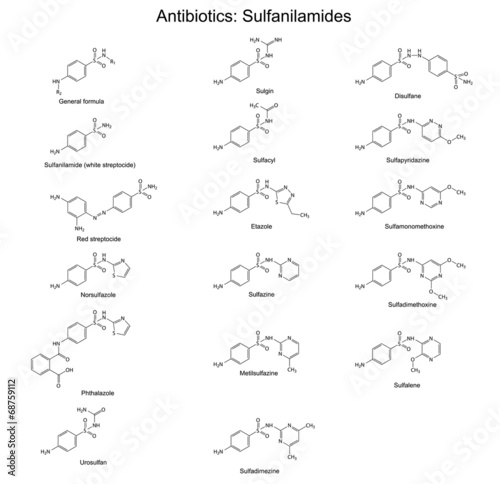 Structural chemical formulas of sulfanilamide antibiotics photo