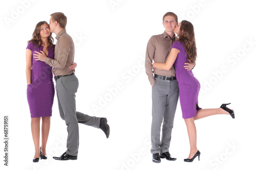 Collage of young couple kissing against a white background