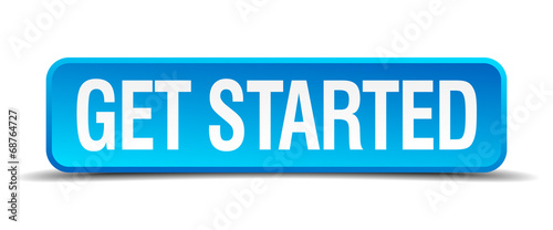 get started blue 3d realistic square isolated button