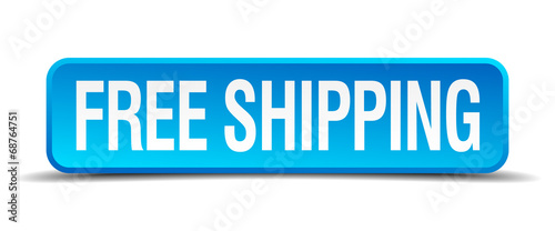 free shipping blue 3d realistic square isolated button