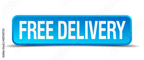 free delivery blue 3d realistic square isolated button