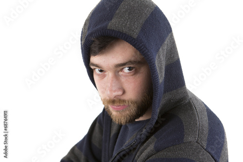 young beard man wearing a hooded shirt