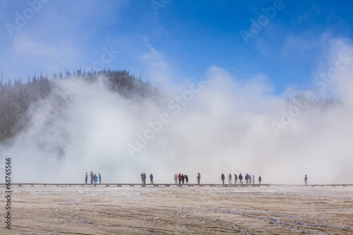 Tourist in a fog in Yellowstone National Park