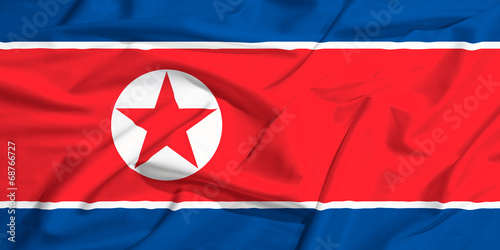 North Corea flag on a silk drape waving