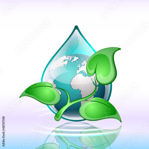 Vector background, planet in a drop of water