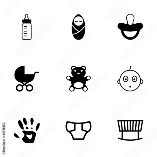 Vector black baby icons set