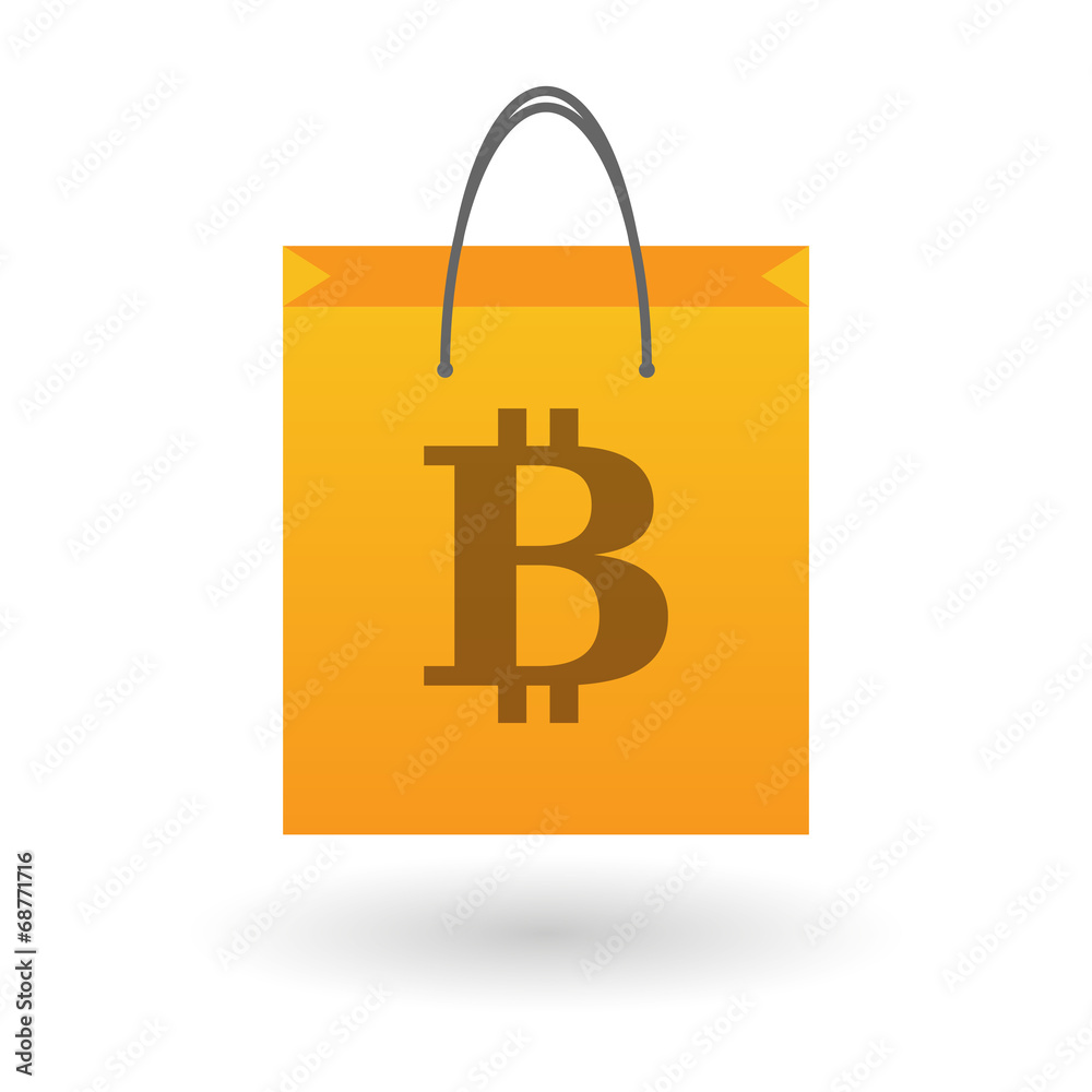 Shopping bag with a bitcoin icon Shopping bag with a bitcoin icon