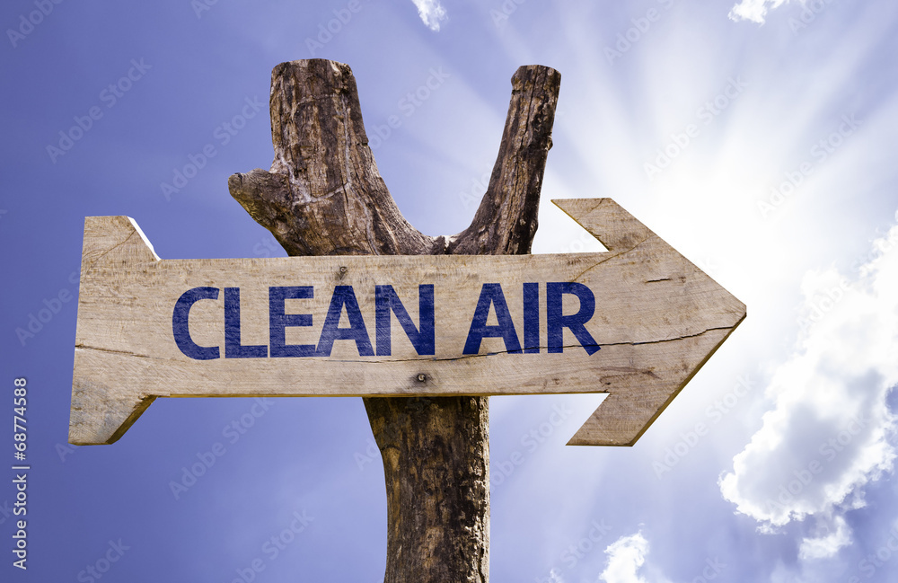 Clean Air wooden sign with sky background