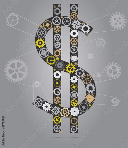 Gears and symbol of a dollar