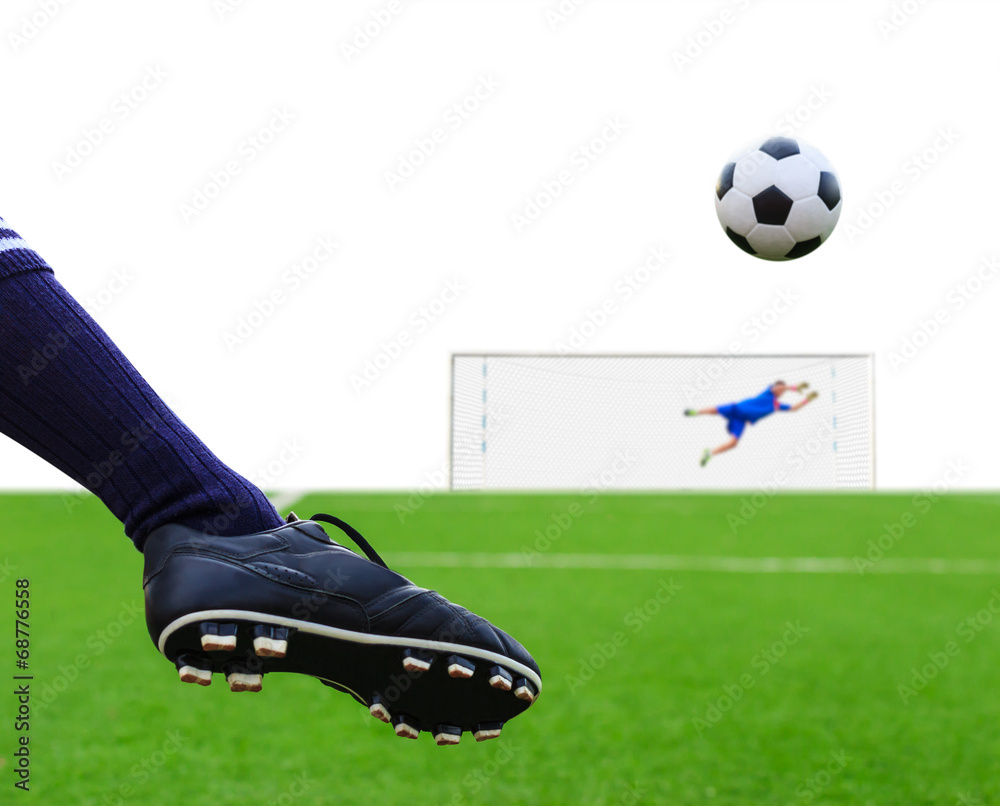 Obraz premium foot kicking soccer ball isolated