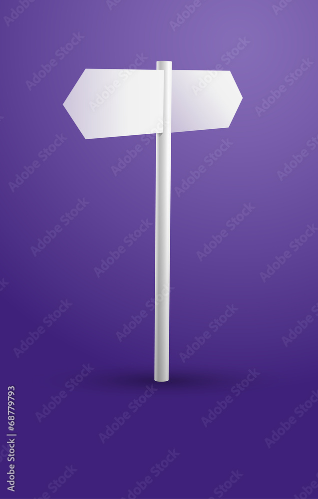 Blank white signpost on a violet background Blank white signpost on a violet background