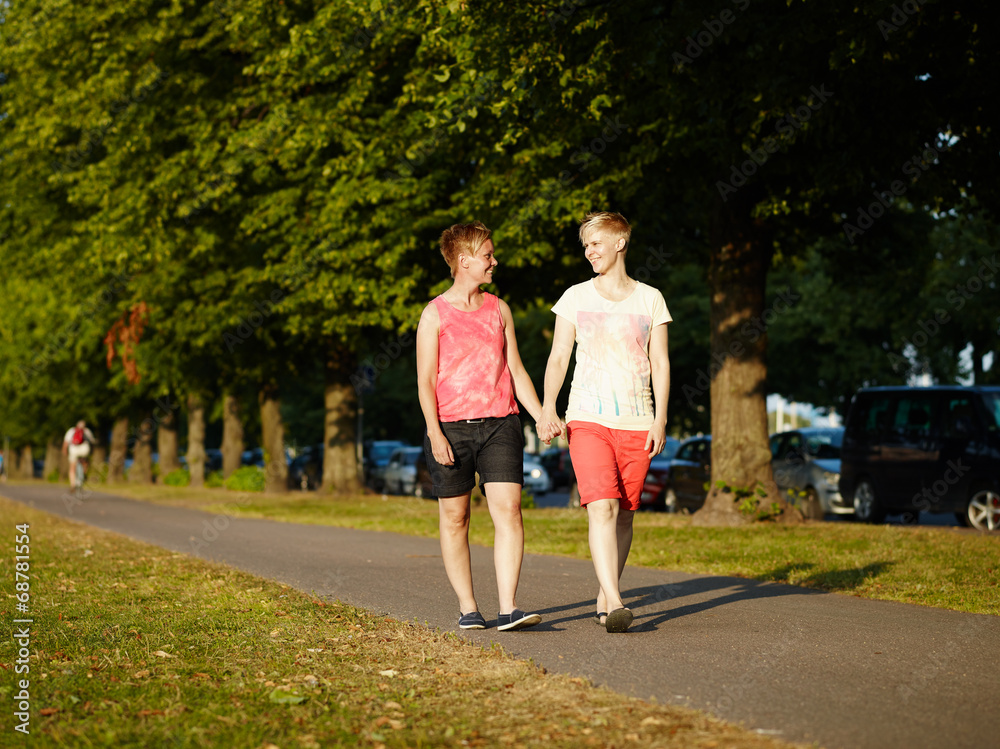 Two women walking