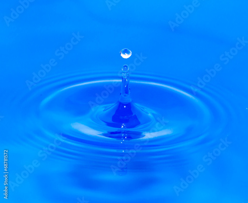 water droplets falling in blue water