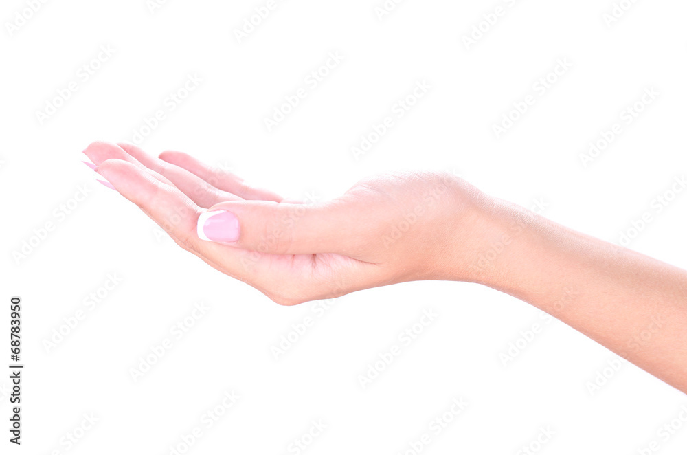 Female hand with stylish colorful nails isolated on white Female hand with stylish colorful nails isolated on white