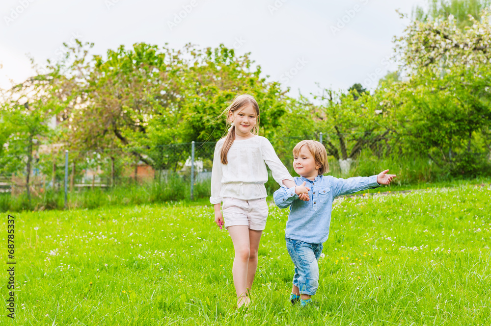 Adorable kids playing outdoors