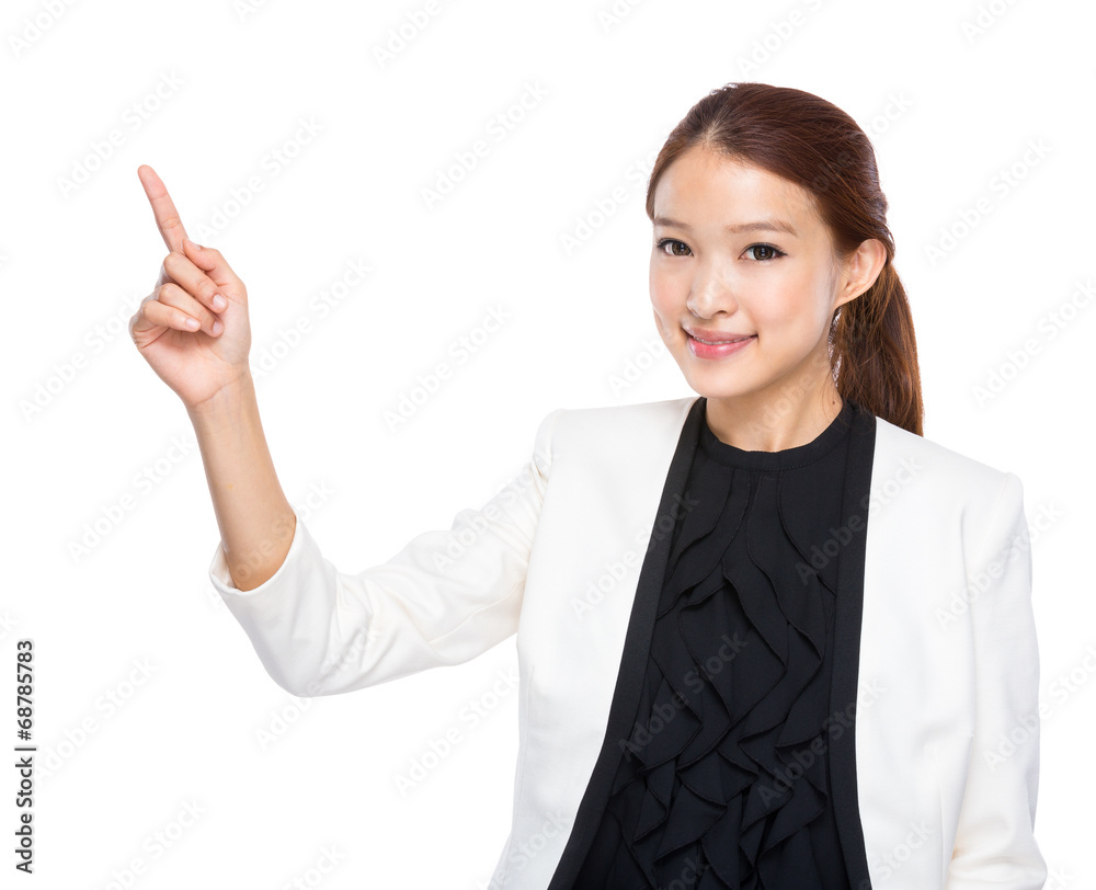 Businesswoman with finger point aside Businesswoman with finger point aside