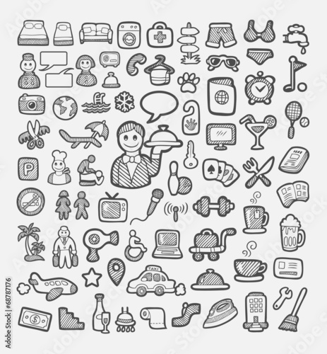 Set of hotel and vacation icons sketch