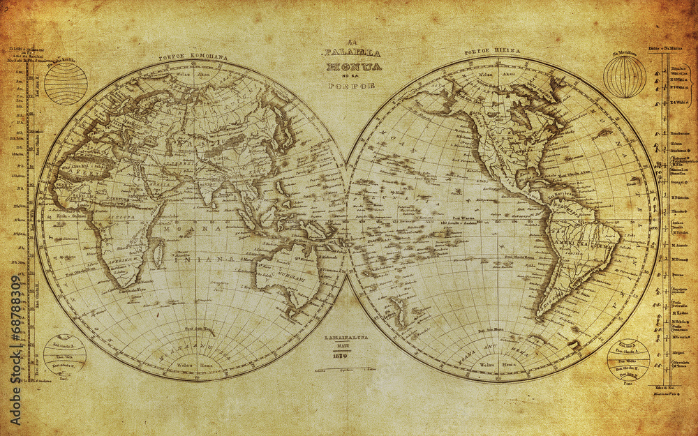 Obraz vintage mapa świata 1839 ..
