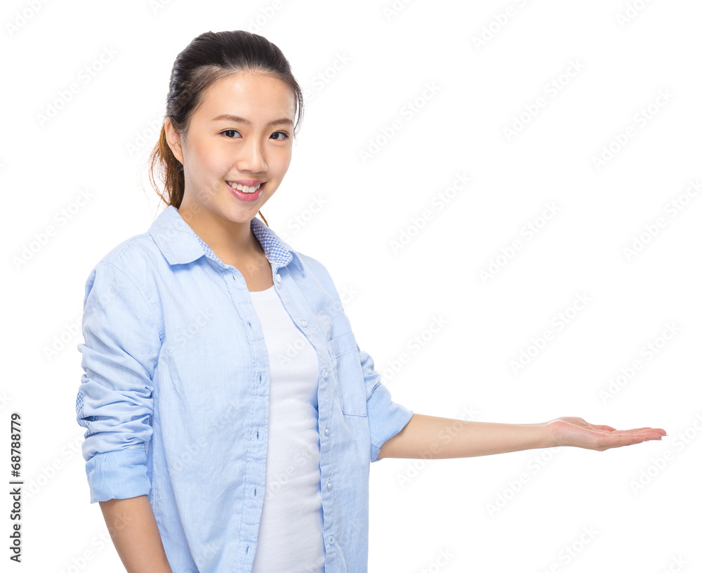 Young woman hand showing blank sign Young woman hand showing blank sign