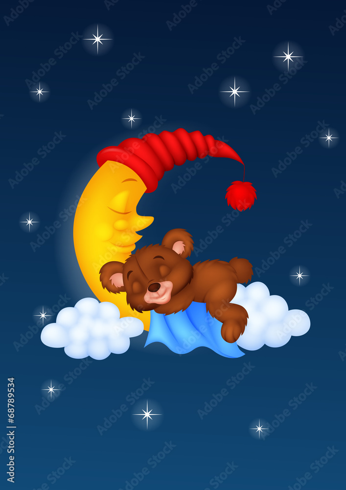 Fototapeta premium The teddy bear sleep on the moon